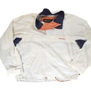 Timberland Weathergear Men's Pullover Windbreaker Jacket Cream Navy VTG Sz L
